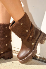AZALEA WANG BEHATI BROWN SHERPA BOOTIE WITH SNAP DETAIL