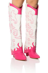 AZALEA WANG OUTLAND WESTERN WEDGE BOOT IN FUCHSIA WHITE
