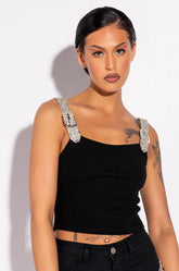 FINER THINGS RHINESTONE STRAP RIBBED TANK