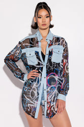 I'LL TAKE IT FROM HERE MESH LONG SLEEVE BUTTON UP BLOUSE