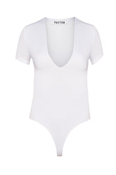 PAXTON BROOKE DEEP V SHORT SLEEVE BODYSUIT IN WHITE