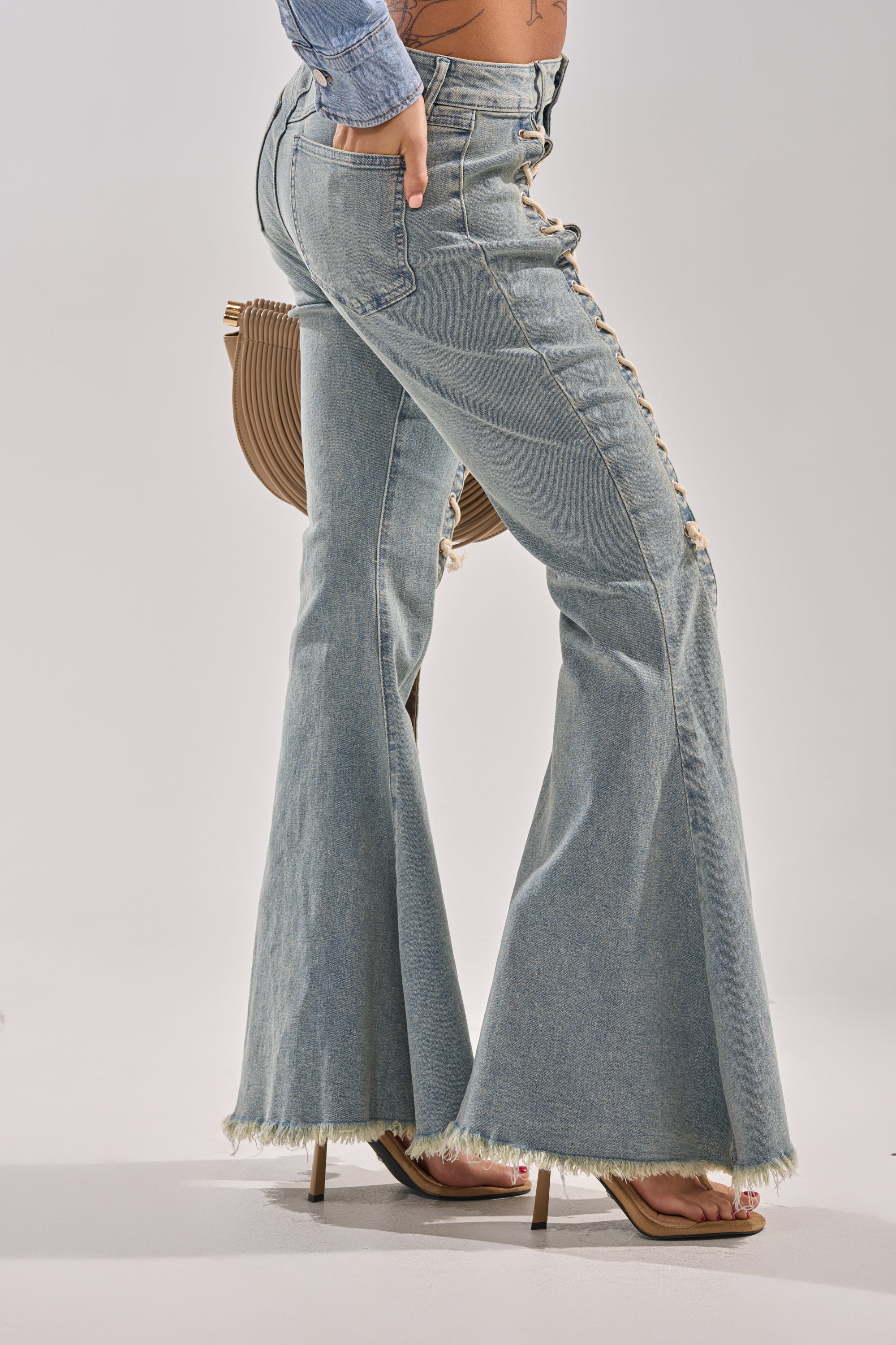 CRAZY ENOUGH LACE UP FLARE DENIM