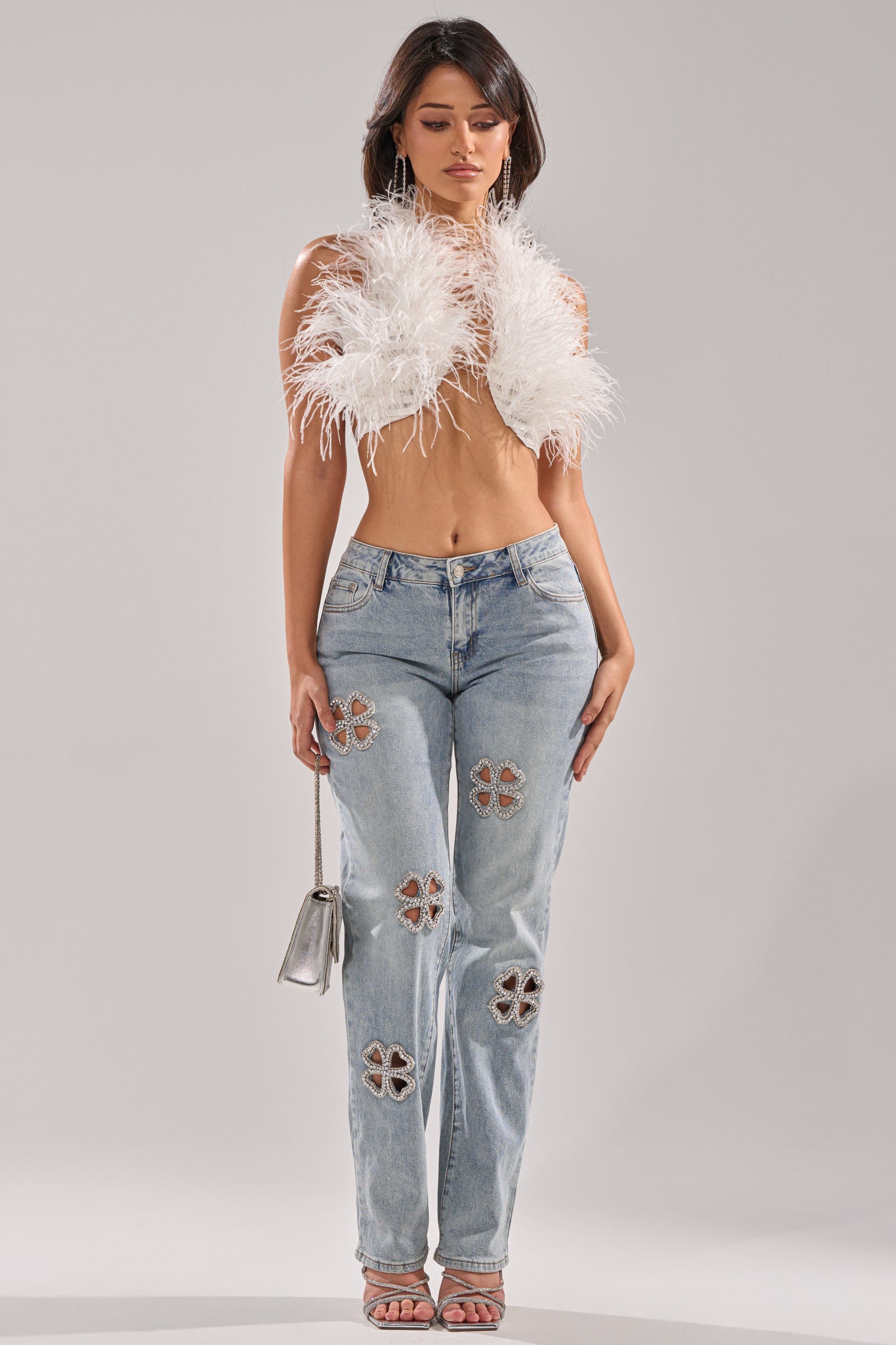 DIVINE FEMININE ENERGY RHINESTONE DETAIL JEANS