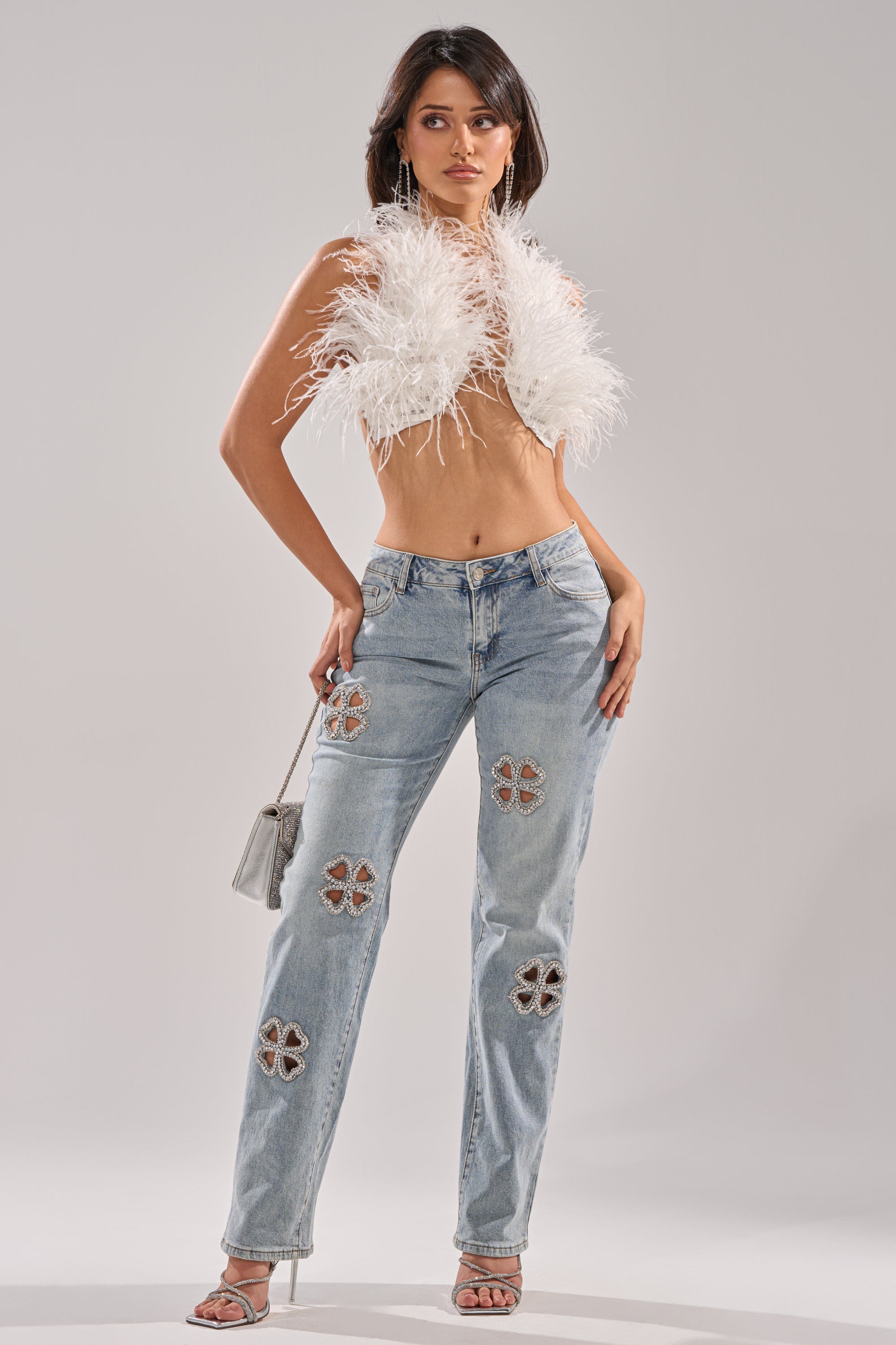 DIVINE FEMININE ENERGY RHINESTONE DETAIL JEANS
