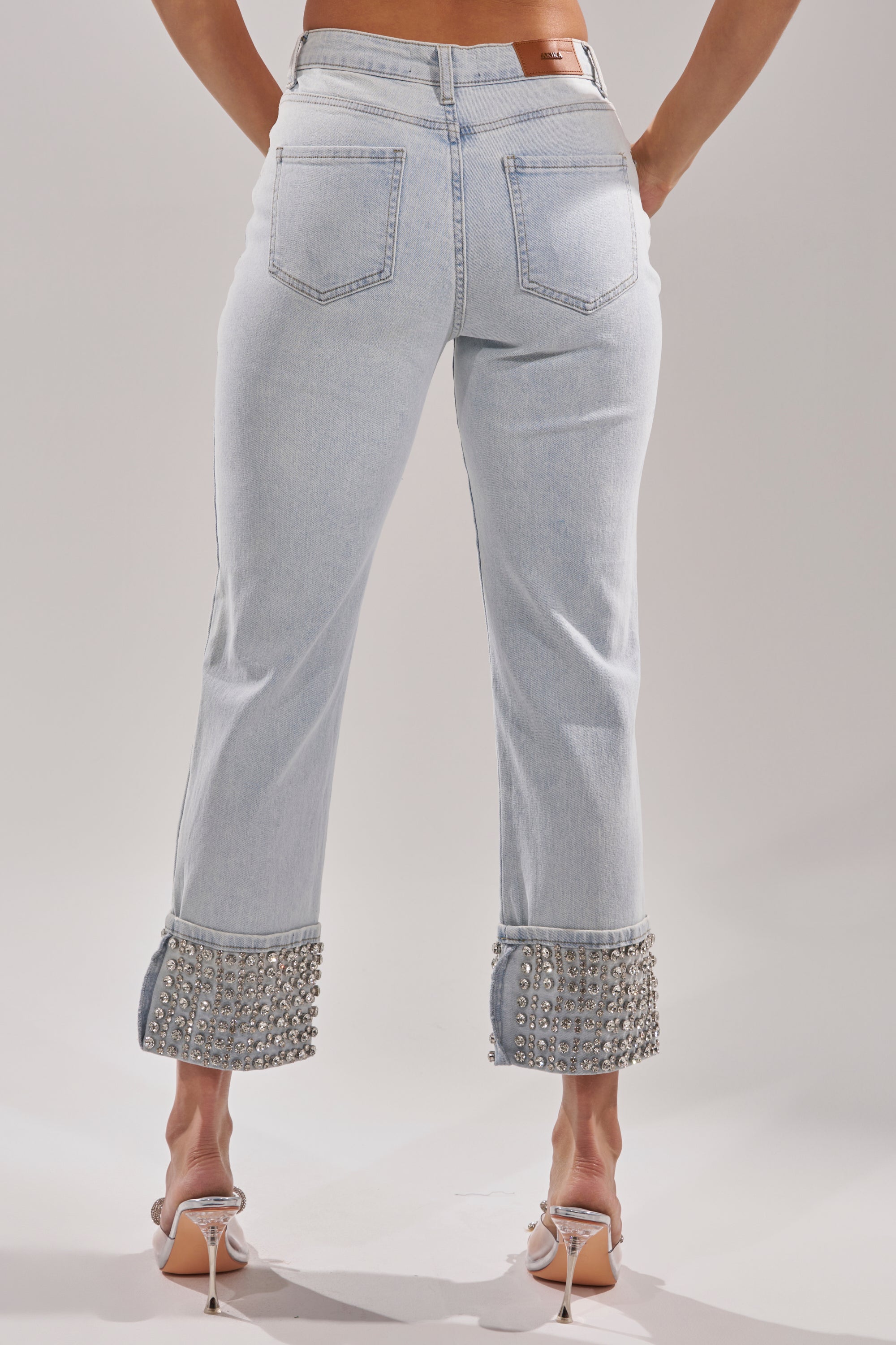 HANNI RHINESTONE DENIM CROPPED PANT