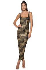GEO METALLIC SQUARE NECK MAXI DRESS
