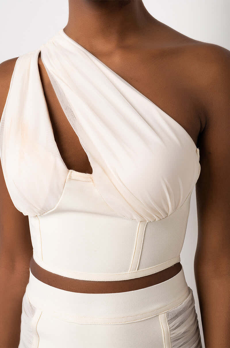 IN MY BAG ONE SHOULDER MESH DETAIL BANDAGE TANK