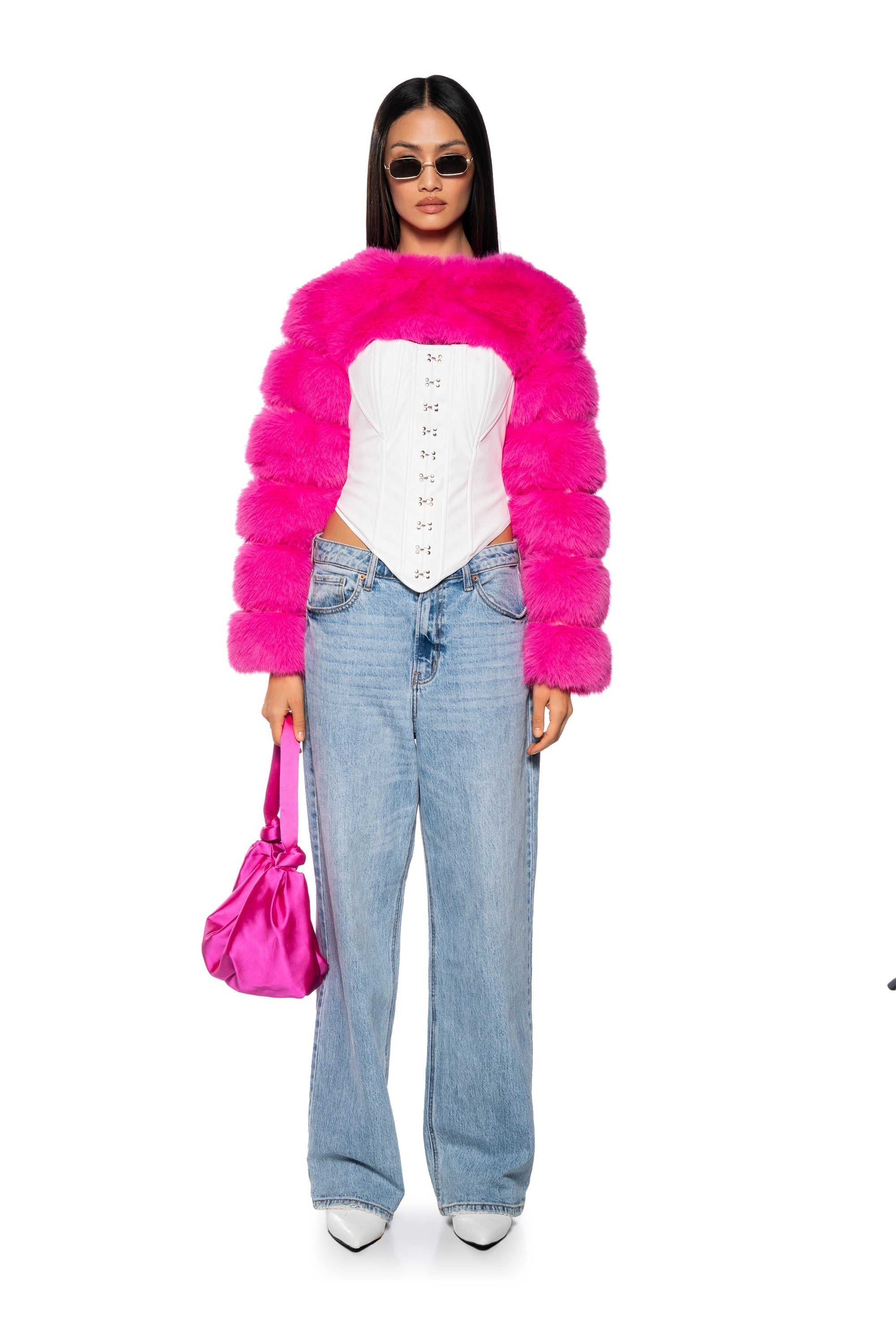 LADIES NIGHT ULTRA CROP FAUX FUR JACKET